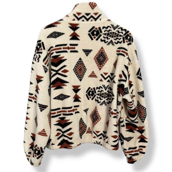 Southwestern Print Fleece Jacket Zip-Up XL Faux Sherpa Aztec Women Relaxed Fit - Picture 2 of 12